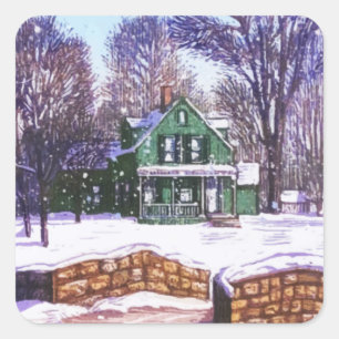 Retro Christmas Greenery Winter Home Road Square Sticker