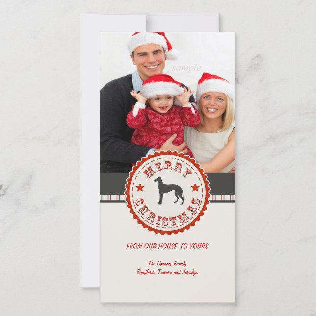 Retro Christmas Greyhound Dog Custom Photo Holiday Card (Front)