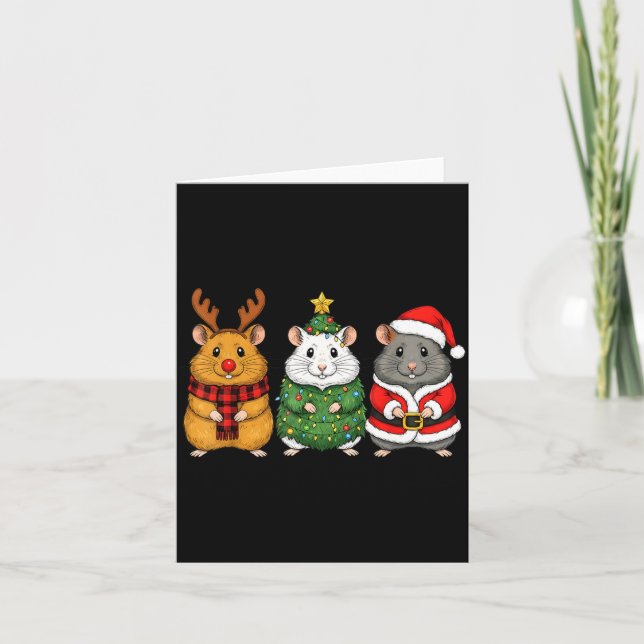 Retro Christmas Hamster Santa Reindeer  Card (Front)