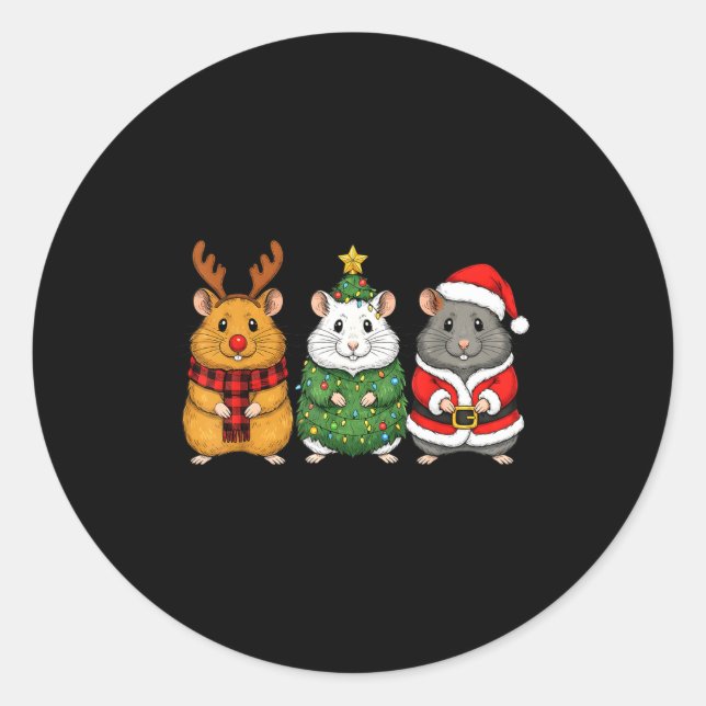 Retro Christmas Hamster Santa Reindeer  Classic Round Sticker (Front)