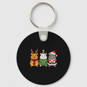 Retro Christmas Hamster Santa Reindeer  Key Ring
