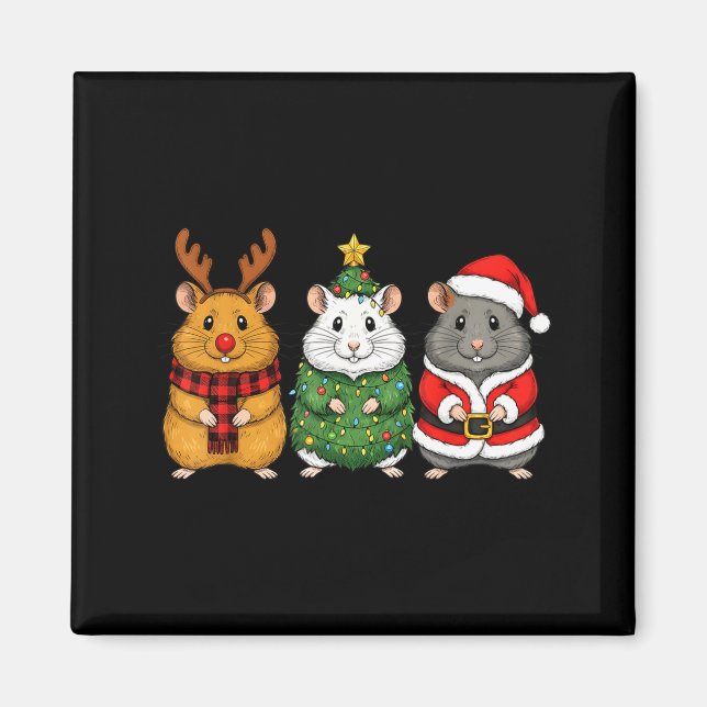 Retro Christmas Hamster Santa Reindeer  Magnet (Front)