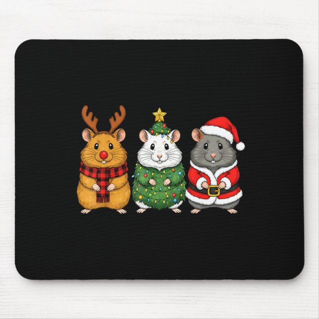 Retro Christmas Hamster Santa Reindeer  Mouse Mat (Front)