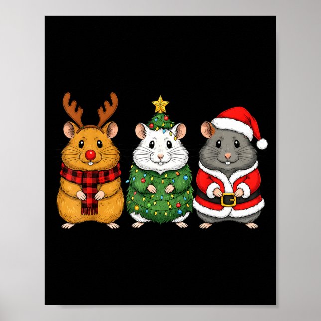 Retro Christmas Hamster Santa Reindeer  Poster (Front)