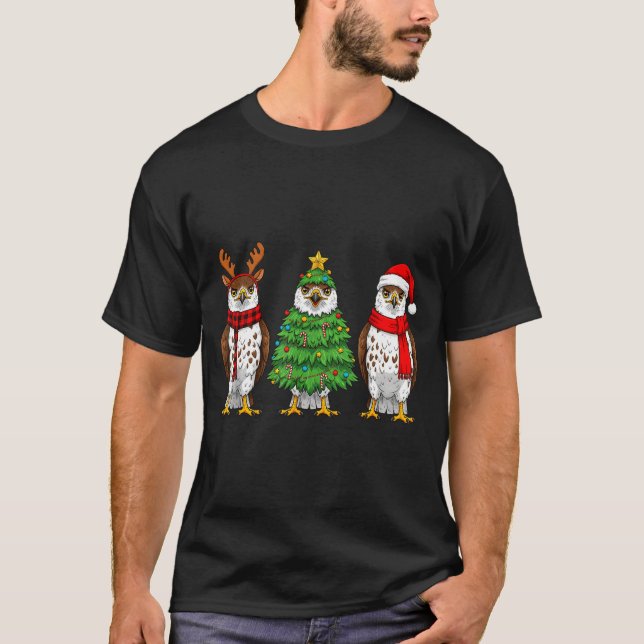 Retro Christmas Hawk Santa Reindeer  T-Shirt (Front)