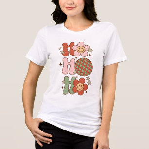 Retro Christmas Ho Ho Ho Happy Face and Disco Ball Tri-Blend Shirt