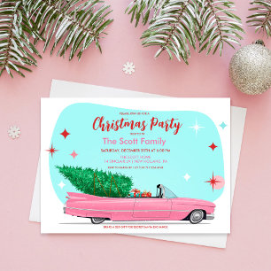 Retro Christmas Holiday Car  Invitation