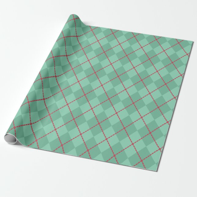 Retro Christmas Holiday Green Argyle  Wrapping Paper (Unrolled)