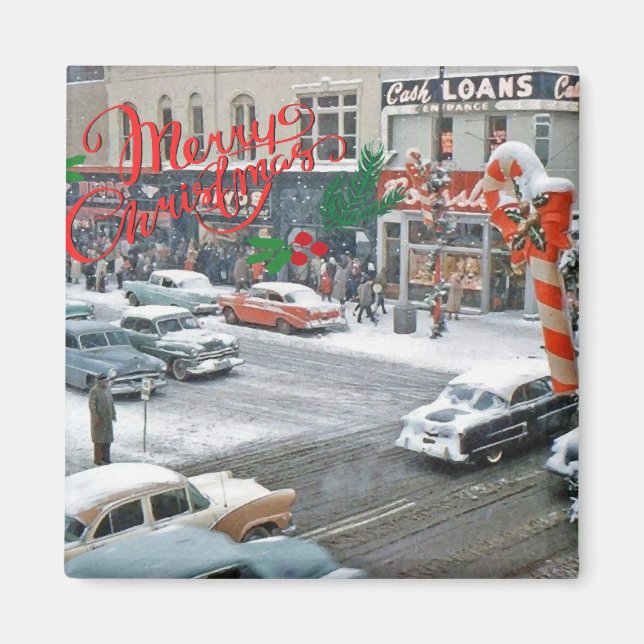 Retro Christmas Holiday Magnet (Front)