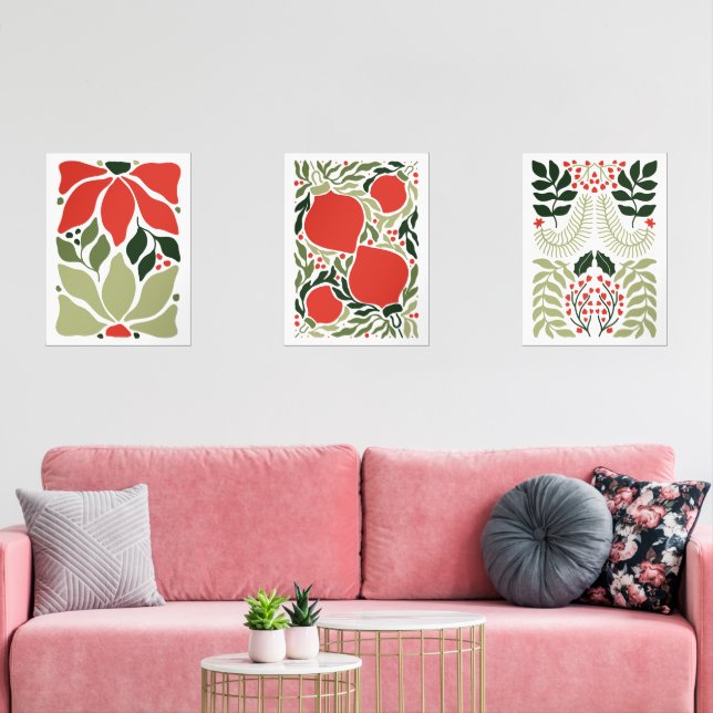 Retro Christmas Holiday Ornaments & Botanical Red (Livingroom)