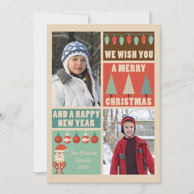Retro Christmas, Holiday Photo Card (Front)
