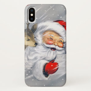 Retro Christmas Holiday Santa reindeer iPhone X Case