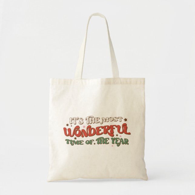 Retro Christmas Holiday Saying Tote Bag (Front)
