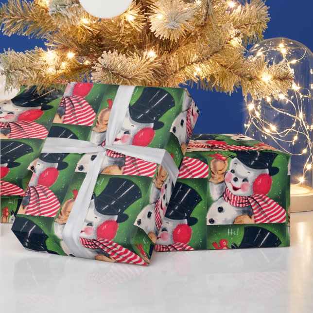 Retro Christmas Holiday snowman party wrap Wrapping Paper (Holidays)