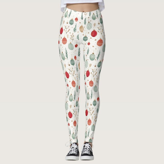 Retro Christmas Holiday Tree Ornaments Leggings (Front)