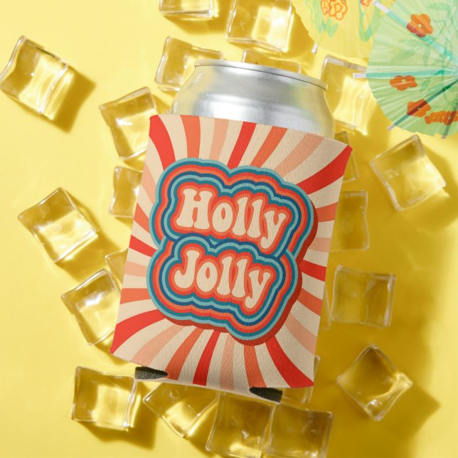Retro Christmas Holidays Holly Jolly Typography Can Cooler (In Situ Summer)