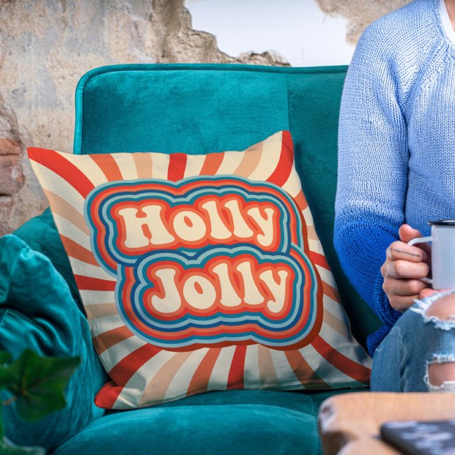 Retro Christmas Holidays Holly Jolly Typography Cushion (Creator Uploaded)