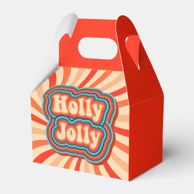 Retro Christmas Holidays Holly Jolly Typography Favour Box (Front Side)