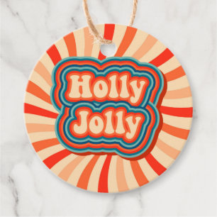 Retro Christmas Holidays Holly Jolly Typography Favour Tags