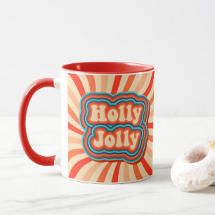 Retro Christmas Holidays Holly Jolly Typography Mug