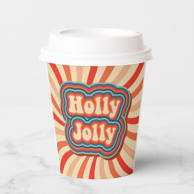 Retro Christmas Holidays Holly Jolly Typography Paper Cups (Front)