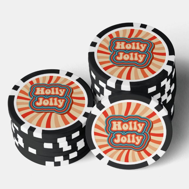 Retro Christmas Holidays Holly Jolly Typography Poker Chips (Stack)