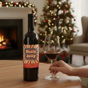 Retro Christmas Holidays Holly Jolly Typography Wine Label