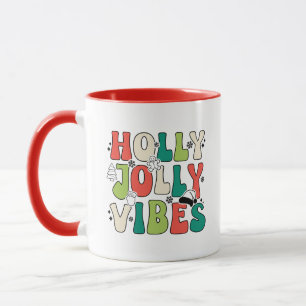 Retro Christmas "Holly Jolly Vibes" Quote Coffee Mug
