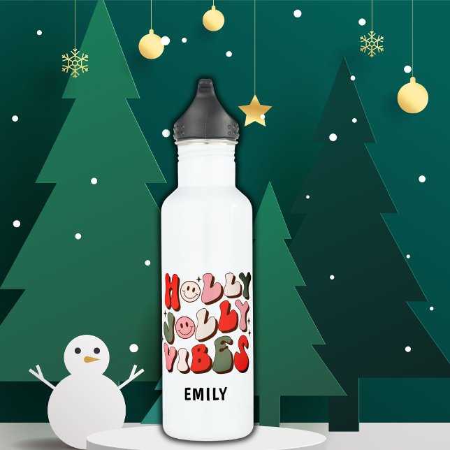 Retro Christmas Holly Jolly Vibes Trendy Holidays 710 Ml Water Bottle (Creator Uploaded)