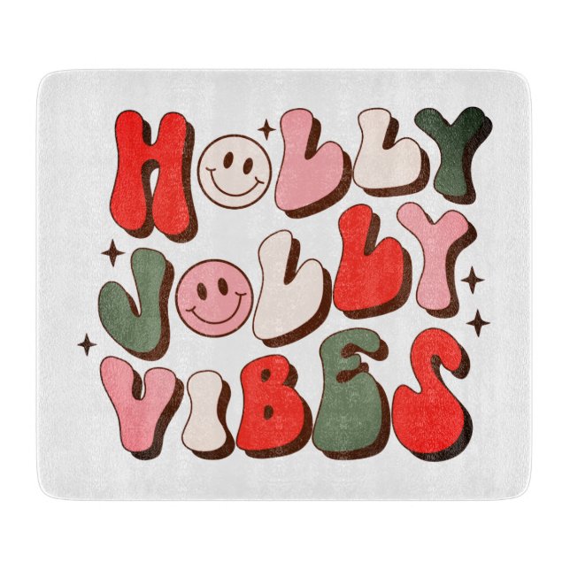Retro Christmas Holly Jolly Vibes Trendy Holidays Cutting Board (Front)