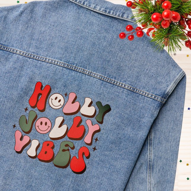 Retro Christmas Holly Jolly Vibes Trendy Holidays Denim Jacket (Creator Uploaded)
