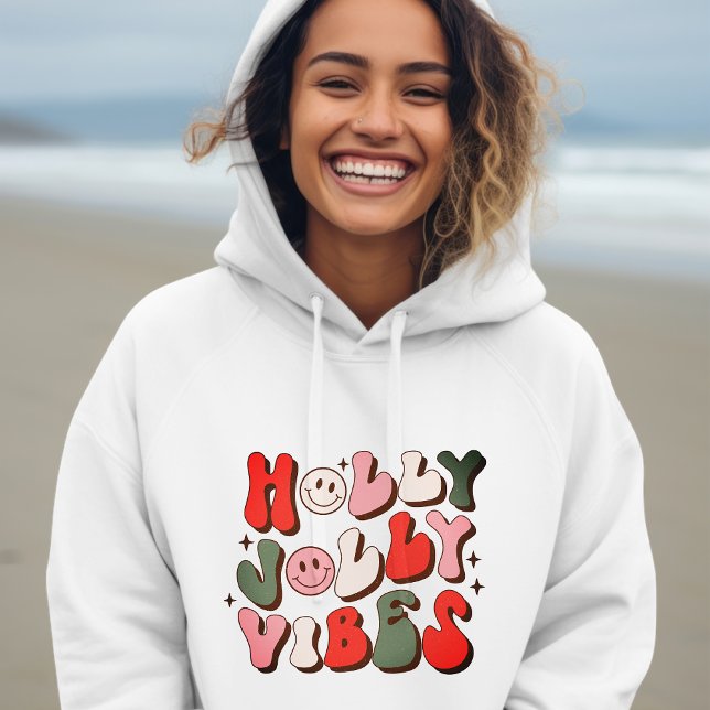 Retro Christmas Holly Jolly Vibes Trendy Holidays Hoodie (Creator Uploaded)