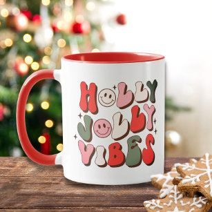 Retro Christmas Holly Jolly Vibes Trendy Holidays Mug
