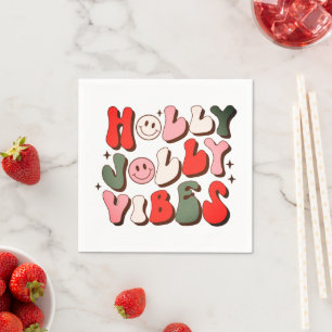 Retro Christmas Holly Jolly Vibes Trendy Holidays Napkin