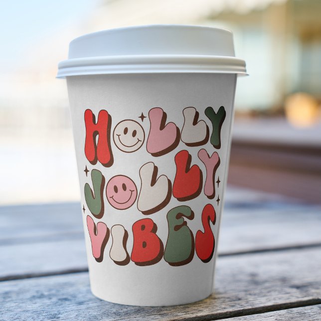 Retro Christmas Holly Jolly Vibes Trendy Holidays Paper Cups (Creator Uploaded)