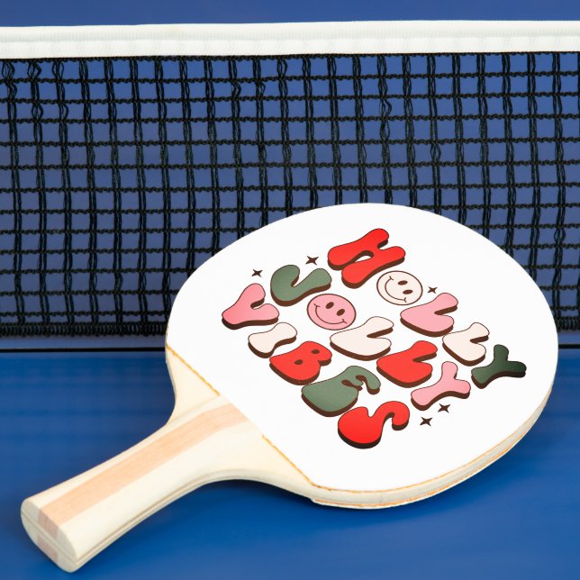 Retro Christmas Holly Jolly Vibes Trendy Holidays Ping Pong Paddle (Insitu)