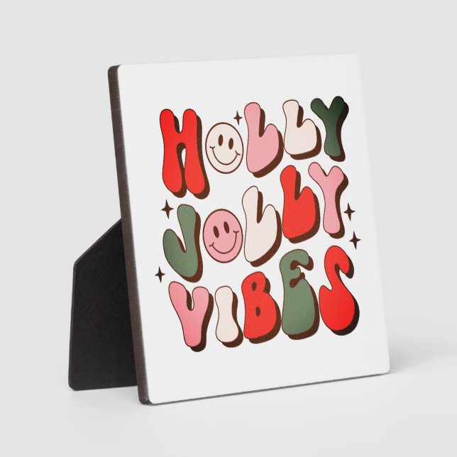 Retro Christmas Holly Jolly Vibes Trendy Holidays Plaque (Front)