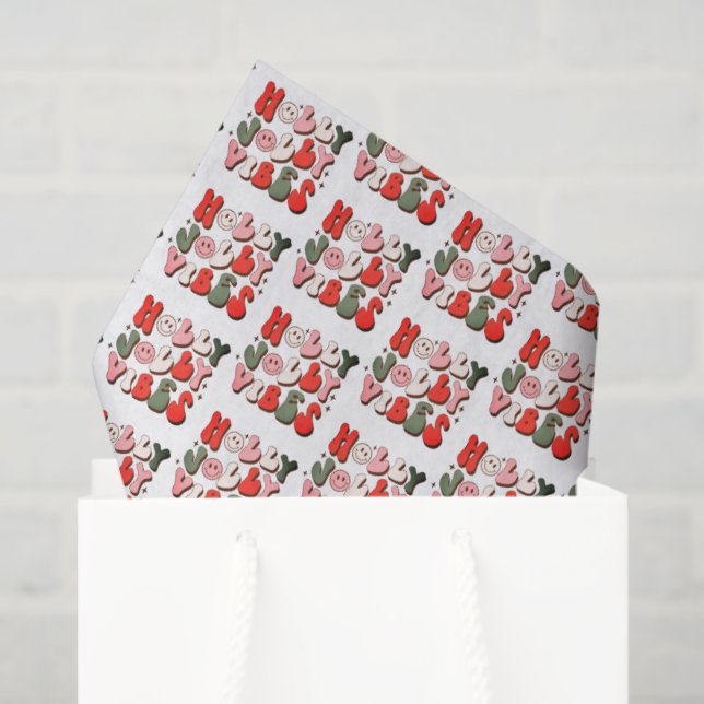 Retro Christmas Holly Jolly Vibes Trendy Holidays Tissue Paper (Gift Bag)