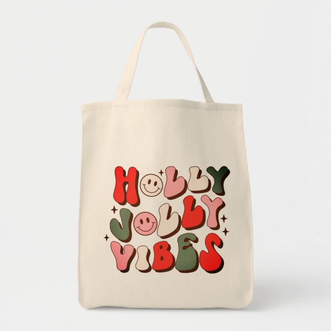 Retro Christmas Holly Jolly Vibes Trendy Holidays Tote Bag (Front)