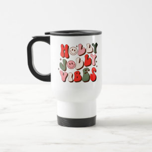 Retro Christmas Holly Jolly Vibes Trendy Holidays Travel Mug