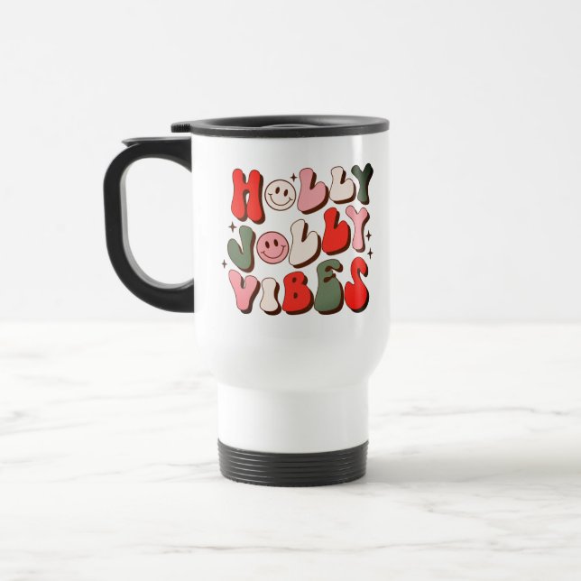 Retro Christmas Holly Jolly Vibes Trendy Holidays Travel Mug (Left)