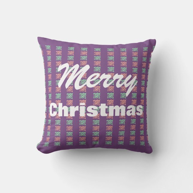 Retro Christmas Holly Red Green Purple Chequered Cushion (Front)