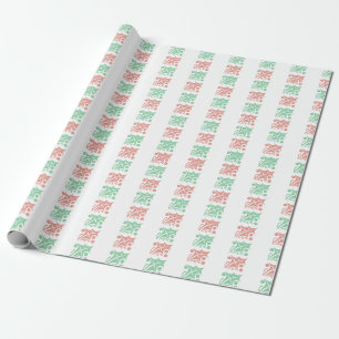 Retro Christmas Holly Red Green White Checkered Wrapping Paper
