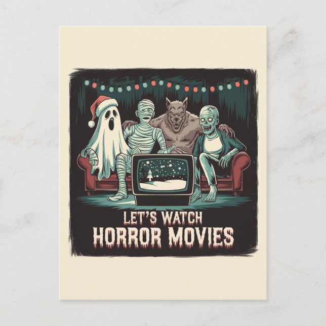 Retro Christmas Horror Movies Friends Postcard (Front)
