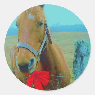 retro Christmas Horse Classic Round Sticker
