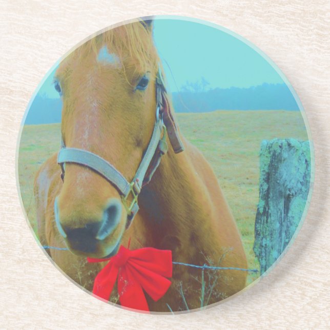 retro Christmas Horse Coaster (Front)