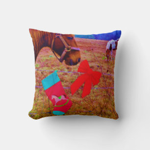 Retro Christmas Horse Cushion