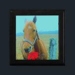 retro Christmas Horse Gift Box<br><div class="desc">Christmas Horse Christmas Horse Red bow Christmas Horse Stocking Photo by Sandy Closs , " Christmas Horse ",  "brown and white horse" ,  "western christmas" country"horse at christmas""christmas horse", christmas, ,  xmas horse,  horses teal pastel yellow blue red</div>