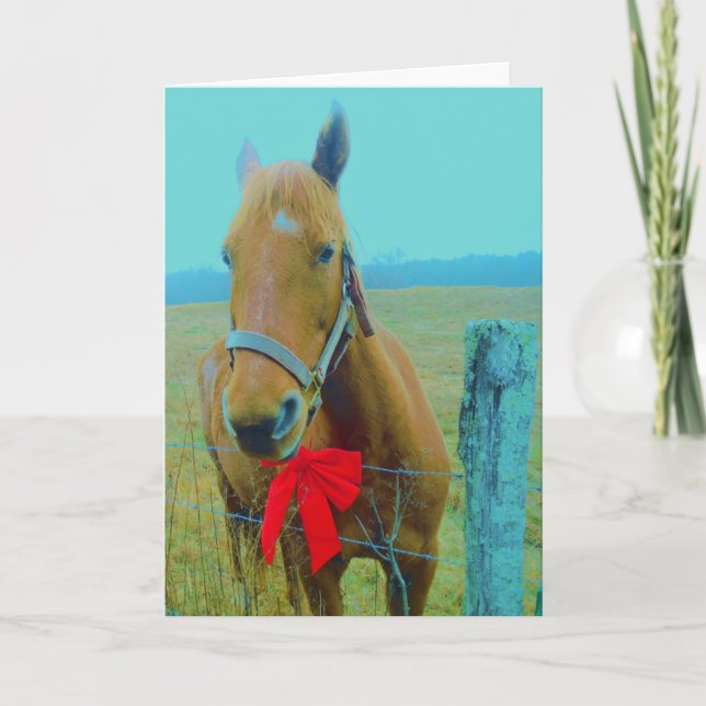 retro Christmas Horse Holiday Card (Front)