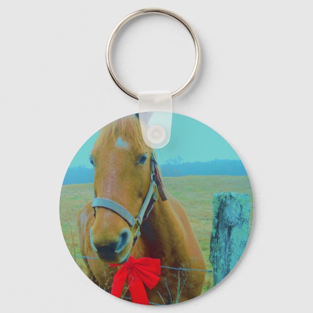 retro Christmas Horse Key Ring (Front)